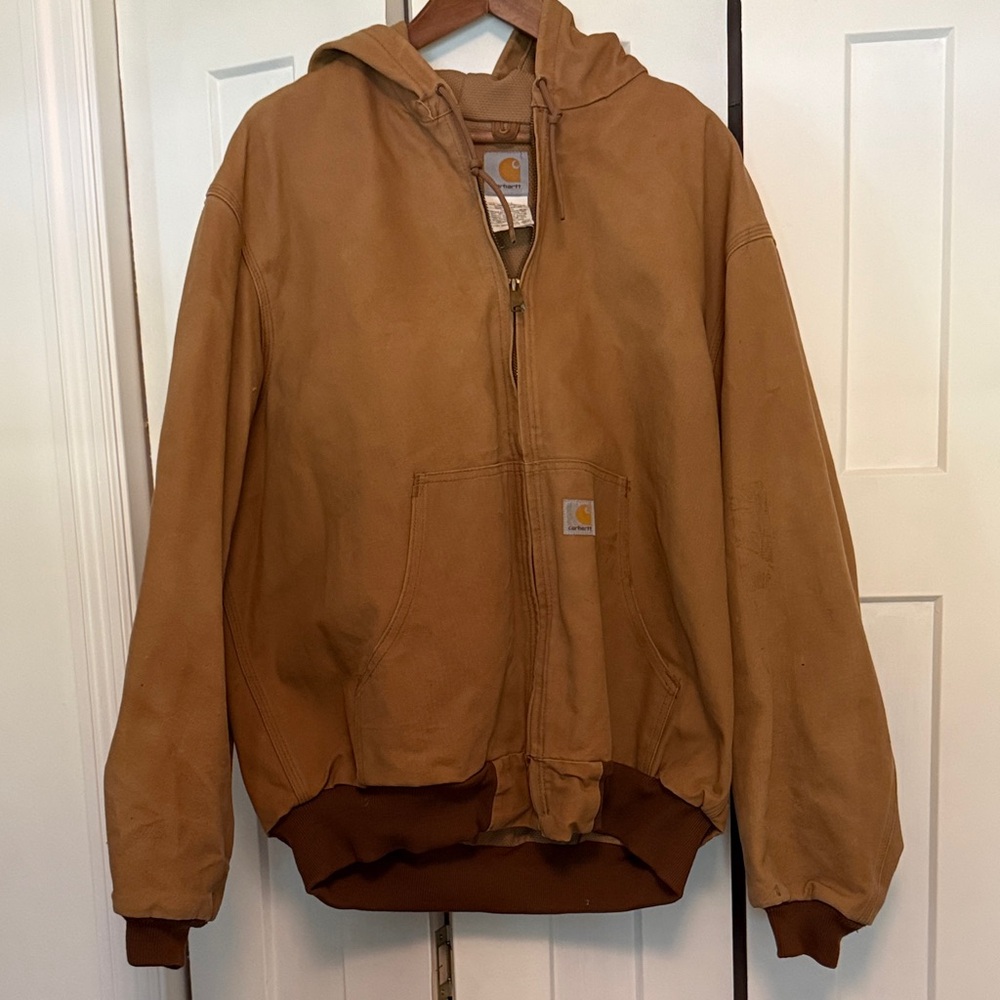 Carhartt Washed Duck Tan Hooded Zip-Up Jacket XL